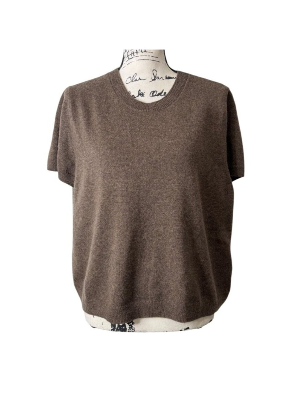 Quince Womens XL Mongolian Cashmere Sweater Short-Sleeve Brown